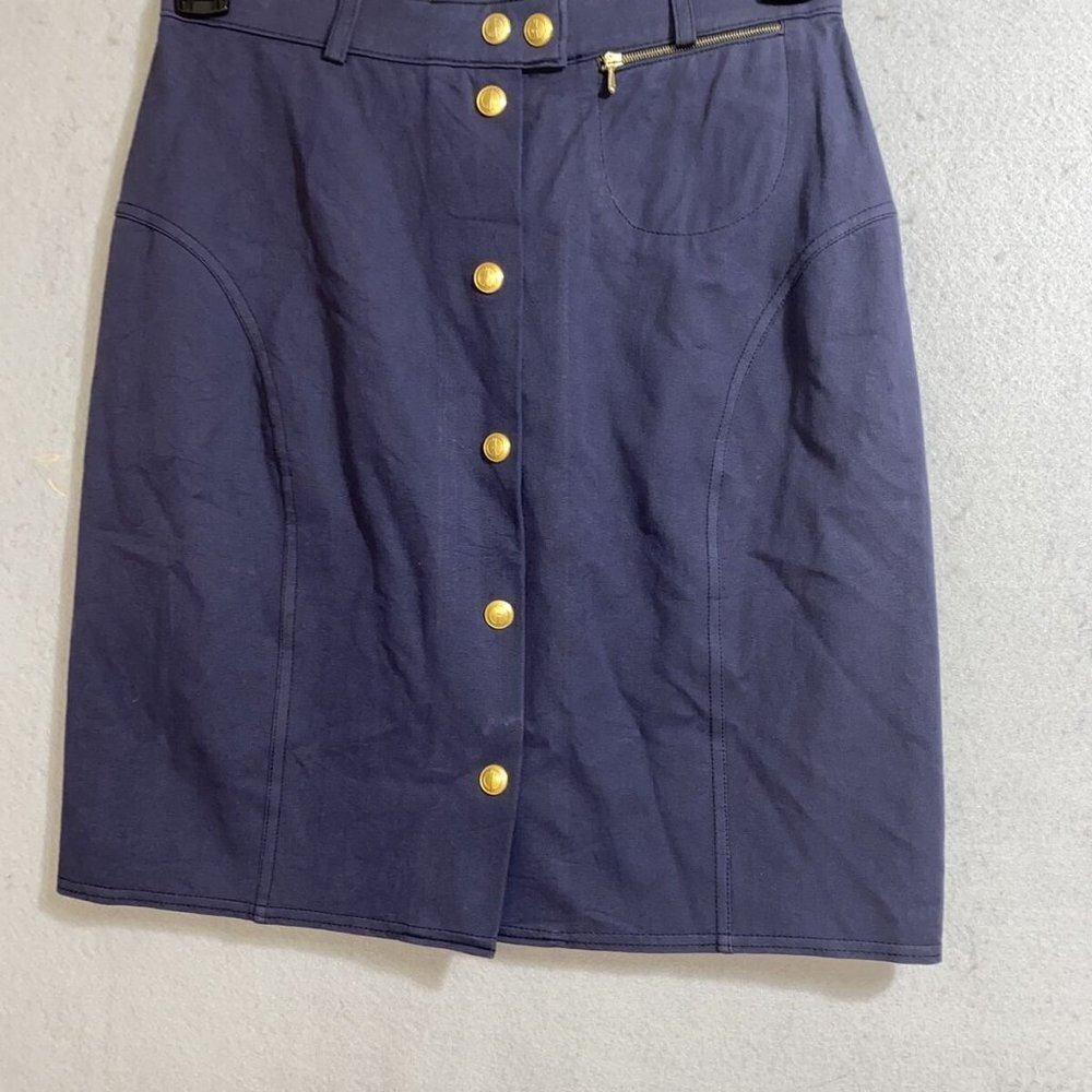 Tom Ford GUCCI Women's Blue, Gold Tone GG Button Pencil Skirt Sz 44 -29”W -21" L